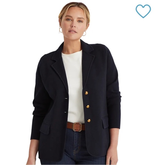 LAUREN RALPH LAUREN STRETCH COTTON KNIT BLAZER RUDFLE HEM PREPPY DARK ACADEMIA - Picture 2 of 8